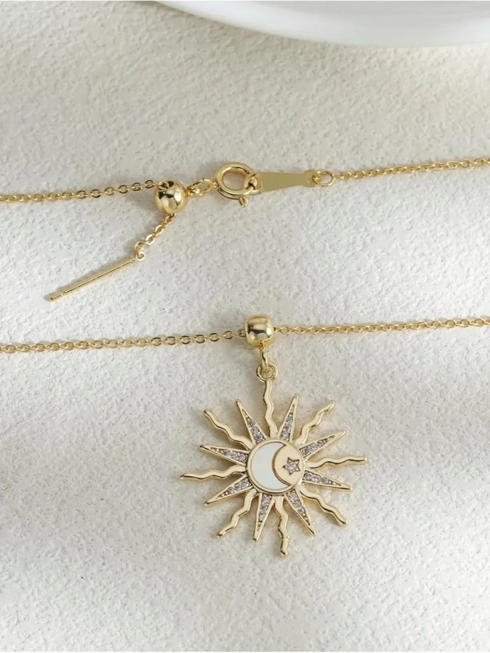 Celestial 14K Gold Plated Sun & Moon Pendant Necklace with Mother of Pearl